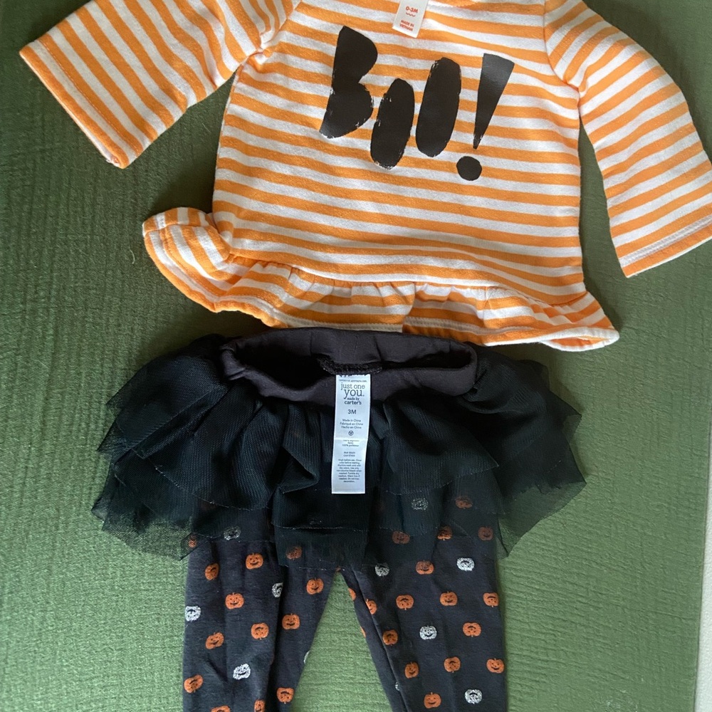 Carters Striped Orange and Black 'Boo!' Baby Halloween Outfit 3 months